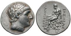 SYRIA, Seleukid Kings. Antiochos I Estimate $100 SYRIA, Seleukid Kings. Antiochos I. 280-261 BC. Æ 18mm (6.03 gm). Antioch mint. Struck after 300 BC. Laureate head of Apollo right / BASILEWS right, AN