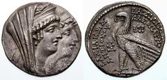 SYRIA, Seleukid Kings of. Cleopatra Thea & Antiochos VIII Estimate $1500 SYRIA, Seleukid Kings of. Cleopatra Thea & Antiochos VIII. 125-121 BC. AR Tetradrachm (13.72 gm). Year 192 (121 BC). Ake-Ptolem