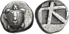 Greek ISLANDS off ATTICA, Aegina. Circa 480-457 BC. AR Stater (20mm, 11.66 g, 10h). Sea turtle, head in profile, with 'T-back' design on shell / Large square incuse with skew pattern. Meadows, Aegina,