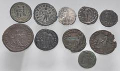 Large Lots ROMAN. Imperial. Lot of ten (10) silver, billon, and bronze issues. Includes: Gratian. AR Siliqua // Antoninianus (2) // Æ Follis (3) // Æ (4). Fine - VF, the siliqua with extensive flan cr