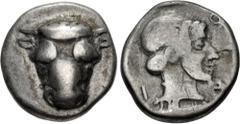 Greek PHOKIS, Federal Coinage. Circa 445-420 BC. AR Triobol (13mm, 2.89 g, 12h). Facing head of bull / Head of Artemis right within incuse square. Williams 255 (O179/R148); BCD Lokris 259.1–3; HGC 4, 