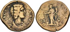 Roman Imperial Didia Clara. Augusta, AD 193. Æ Sestertius (29mm, 20.46 g, 6h). Rome mint. Struck under Didius Julianus. Draped bust right / Hilaritas standing left, holding long palm frond and cornuco