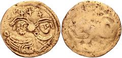 LOCAL ISSUES, Silk Road Region. 5th-8th Centuries AD. AV Bracteate (21mm, 1.29 g, 12h). Imitating an AV Solidus of Heraclius and Heraclius Constantine . Crowned facing busts of Heraclius and Heraclius