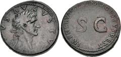 Roman Imperial Divus Augustus. Died AD 14. Æ Sestertius (32.5mm, 27.09 g, 6h). Restitution issue. Rome mint. Struck under Nerva, AD 98. Laureate head of Divus Augustus right / Legend around large S • 