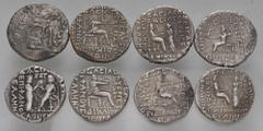 Large Lots ORIENTAL GREEK. Parthia. Lot of eight (8) Tetradrachms. Includes: various rulers and types. Includes one (1) Tetradrachm from Elymais. Average Near VF - VF. LOT SOLD AS IS, NO RETURNS. Eigh