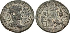 Roman Provincial JUDAEA, Neapolis. Trebonianus Gallus. 251-253 CE. Æ (25mm, 10.09 g, 1h). Laureate, draped, and cuirassed bust right, seen from behind / Poseidon standing right, right foot on prow, ho