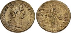 Roman Imperial Nerva. AD 96-98. Æ Sestertius (33mm, 25.67 g, 6h). Rome mint. Struck AD 97. Laureate head right / Libertas standing left, holding pileus and vindicta. RIC II 86; Banti 33. Brassy tan su