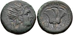 ISLANDS off CARIA, Rhodos. Rhodes . Circa 88 BC. Æ (25mm, 14.22 g, 12h). Radiate head of Helios right / Rose; serpent in phiale to left, winged kerykeion to right. Ashton, Coinage 27-33 (A11/P- [unrec