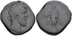Didius Julianus. AD 193. Æ Sestertius (27mm, 18.91 g, 12h). Rome mint. Laureate head right / Didius standing left, holding globe and volumen. RIC IV 16; Woodward, Julianus , pg. 79 (dies 11/C). Fair, 