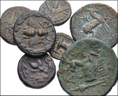 GREEK. Asia Minor. Lot of Seven (7) Æ of Ionia, Ephesos. Includes: various types, mostly “bee/stag” or “Artemis/stag”. Diameters from 16-24mm. Fine to Near VF. With collector’s tickets. LOT SOLD AS IS