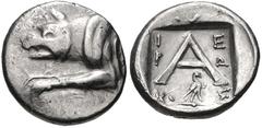 ARGOLIS, Argos. Circa 90-40 BC. AR Hemidrachm (14mm, 2.39 g, 5h). Hieron, magistrate. Forepart of wolf at bay left / Large A; magistrate’s name across field; below, eagle standing right; all within in