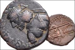 ORIENTAL GREEK. Parthia. Lot of Two (2) Æ of the Indo-Parthians and Kushano-Sasanians. Includes: INDO-PARTHIANS: Gondophorid Dynasty. Pakores. Æ Tetradrachm. Uncertain mint in Arachosia. Diademed bust