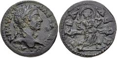 LYDIA, Tabala. Severus Alexander. AD 222-235. Æ (22mm, 5.98 g, 6h). Laureate head right / Leto running right, holding child in each arm. SNG München -; BMC 17. VF, dark green patina, light roughness.