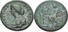 Faustina Junior. Augusta, AD 147-175. Æ Medallion (37mm, 41.45 g, 12h). Rome mint. Struck AD 161-175. FAVSTINA AVGVSTA, Bareheaded and draped bust left / SALVS in exergue, Salus seated left on throne,