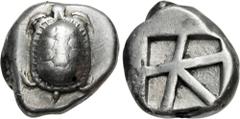 Greek ISLANDS off ATTICA, Aegina. Circa 456/45-431 BC. AR Stater (19mm, 11.88 g, 12h). Land tortoise with segmented shell / Large square incuse with heavy skew pattern. Meadows, Aegina, Group IIIb; Mi
