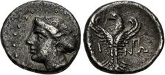 Greek PAPHLAGONIA, Sinope. 3rd century BC. AR Hemidrachm (15mm, 2.85 g, 12h). Head of nymph left, hair in sakkos / Eagle facing, head left, wings displayed; Π to upper right. RG 30; HGC 7, 411; SNG St