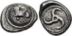 Greek DYNASTS of LYCIA. Khinakha(?). Circa 470-440 BC. AR Third Stater (14mm, 3.21 g). Uncertain mint. Pegasos flying left; pellet below; all on convex round shield / Triskeles in pelleted circle with