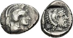 Greek DYNASTS of LYCIA. temp. Ddenewele or Erbbina. Circa 410-390 BC. AR Stater (23.5mm, 8.45 g, 9h). Telmessos mint. Helmeted head of Athena right / Bearded head of Herakles right, wearing lion skin.