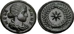 Helena. Augusta, AD 324-328/30. Æ Follis (19mm, 3.29 g, 6h). Thessalonica mint. Struck circa AD 318-319. Draped bust right / Star of eight rays within laurel wreath. RIC VII 48 var. (with mint mark); 