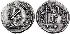 Majorian. AD 457-461. AR Half Siliqua (12mm, 0.72 g, 6h). Uncertain Northern Gaul mint. Helmeted, draped, and cuirassed bust right / (retrograde CC)R OTIV, Victory standing left, holding long cross; ;