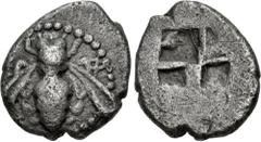 Greek IONIA, Ephesos. Circa 500-420 BC. AR Diobol (10mm, 1.07 g). Lydo-Milesian standard. Bee, with forelegs, no spirals; dotted border / Quadripartite incuse square. Cf. Karwiese Series IV, Type 2 (f