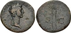 Roman Imperial Nerva. AD 96-98. Æ Sestertius (33mm, 23.60 g, 6h). Rome mint. Struck AD 97. Laureate head right / Palm tree with two clusters of dates. RIC II 82; Hendin 6634b; Banti 17. Rough dark bro