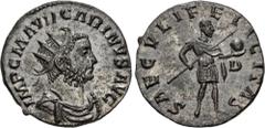 Roman Imperial Carinus. AD 283-285. Antoninianus (19.5mm, 3.47 g, 6h). Lugdunum (Lyon) mint, 4th officina. 6th emission, August AD 283-early 284. Radiate, draped, and cuirassed bust right / Carinus st