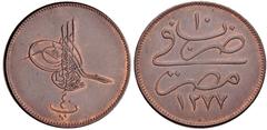 ISLAMIC, Ottoman Empire. 'Abd al-'Aziz. AH 1277-1293 / AD 1861-1876. CU 40 Para (37mm, 24.71 g, 12h). Misr (Cairo) mint. Dually dated RY 10 and AH 1277 (AD 1871). Toughra; denomination below / Legend 