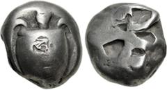 Greek ISLANDS off ATTICA, Aegina. Circa 525-475 BC. AR Stater (15.5mm, 11.99 g). Sea turtle, head in profile, with thick collar and [row of dots down its back] / Incuse square of 'Union Jack' pattern 
