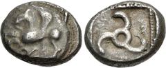 Greek DYNASTS of LYCIA. Khinakha(?). Circa 440/30-400 BC. AR Third Stater (14mm, 3.09 g). Uncertain mint (poss. Limyra). Pegasos flying left; symbol below / Triskeles in dotted square within incuse sq