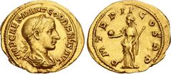 Roman Imperial Gordian III. AD 238-244. AV Aureus (20.5mm, 4.72 g, 12h). Rome mint, 5th officina. Special emission, early AD 239. IMP CAES M ANT GORDIANVS AVG, laureate, draped, and cuirassed bust rig