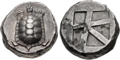 Greek ISLANDS off ATTICA, Aegina. Circa 456/45-431 BC. AR Stater (18.5mm, 12.27 g, 12h). Land tortoise with segmented shell / Large square incuse with heavy skew pattern. Meadows, Aegina, Group IIIb; 