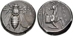 Greek IONIA, Ephesos. Circa 390-325 BC. AR Tetradrachm (22mm, 15.25 g, 12h). Ileos, magistrate. Struck circa 350-340 BC. Bee with straight wings / Forepart of stag right; palm tree to left. Karwiese I