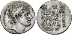 Greek SELEUKID EMPIRE. Posthumous Issues of Antiochos IV. 146/5 BC. AR Tetradrachm (27.5mm, 16.64 g, 12h). Antioch on the Orontes mint. Dated SE 167 (146/5 BC). Diademed head right / Zeus Nikephoros s