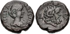 The Beniak Collection of Alexandrian Coinage EGYPT, Alexandria. Annia Faustina. Augusta, AD 221. Potin Tetradrachm (22mm, 12.70 g, 12h). Dated RY 5 of Elagabalus (AD 221). Draped bust right / Head of 