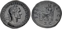 Roman Imperial Macrinus. AD 217-218. Æ Sestertius (32mm, 27.10 g, 7h). Rome mint, 4th officina. 1st emission, AD 217. Laureate and cuirassed bust right, wearing short beard / Salus seated left, holdin