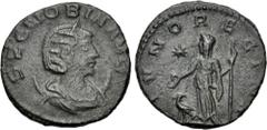 Roman Imperial Zenobia. Usurper, AD 268-272. Antoninianus (19mm, 3.49 g, 6h). Antioch mint, 8th officina. 2nd emission, March-May AD 272. Draped bust right, wearing stephane, set on crescent / Juno st