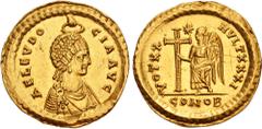 The Family of Constantine Collection Aelia Eudocia. Augusta, AD 423-460. AV Solidus (21.5mm, 4.32 g, 6h). Constantinople mint, 10th officina. Struck under Theodosius II, AD 423-425. Pearl-diademed and