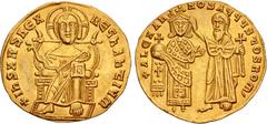 The Family of Constantine Collection Alexander. 912-913. AV Solidus (21.5mm, 4.35 g, 6h). Constantinople mint. Christ Pantokrator enthroned facing on suppedion, nimbate, raising hand in benediction an