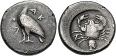 Greek SICILY, Akragas. Circa 480/78-470 BC. AR Didrachm (20mm, 8.30 g, 4h). Sea eagle standing left / Crab; below, head of nymph right; all within incuse circle. Westermark, Coinage, Period I, Group I