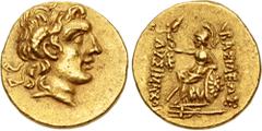 Greek THRACE, Byzantion. Circa 100-96 BC. AV Stater (19mm, 8.37 g, 12h). In the name and types of Lysimachos. Diademed head of the deified Alexander right, with horn of Ammon / Athena Nikephoros seate