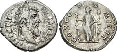 Roman Imperial Didius Julianus. AD 193. AR Denarius (18mm, 3.15 g, 6h). Rome mint. Laureate head right / Concordia standing left, holding aquila and signum. RIC IV 1; RSC 2. Attractively toned, deposi