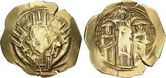 Byzantine Andronicus II Palaeologus, with Michael IX. 1282-1328. AV Hyperpyron (25.5mm, 3.77 g, 6h). Constantinople mint. Struck 1303-1320. Half-length facing figure of the Theotokos, orans, within ci