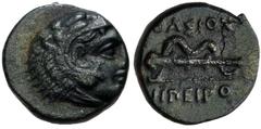 MACEDON, Philippoi (as Krenides). Circa 360-356 BC. Æ (10mm, 1.32 g, 11h). Head of Herakles right, wearing lion skin / Club and bow; HΠEIPO below. Bellinger, Philippi 2; Le Rider, Thasiennes 29; AMNG 