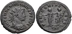 Julian of Pannonia. Usurper, AD 284-285. Antoninianus (22mm, 4.23 g, 1h). Siscia mint, 3rd officina. Struck December AD 284. Radiate, draped, and cuirassed bust right / The two Pannoniae standing faci