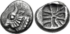 Greek LYCIA, Uncertain. Circa 520-470/60 BC. AR Third Stater (12.5mm, 2.91 g). Predynastic period. Head of bull or calf left / Incuse square with internal lines of uncertain pattern. Müseler –; Falghe
