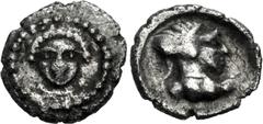 Greek CILICIA, Tarsos. Tarkumuwa (Datames). Satrap of Cilicia and Cappadocia, 384-361/0 BC. AR Tetartemorion (6mm, 0.17 g, 7h). Struck circa 380 BC. Head of female facing slightly left, drapery around
