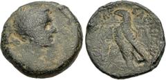Roman Provincial EGYPT, Alexandria. Augustus (Octavian). 27 BC-AD 14. Æ Diobol – 80 Drachmai (26mm, 16.63 g, 11h). First series, struck circa 30-28 BC. Bare head right / Eagle standing left on thunder