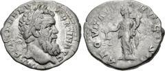 Roman Imperial Pertinax. AD 193. AR Denarius (18mm, 2.95 g, 12h). Rome mint. 2nd emission. Laureate head right / Aequitas standing left, holding scales and cornucopia. RIC IV 1a; Lempereur Type 7, 264