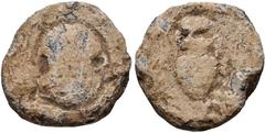 BOEOTIA, Thebes. Circa 395-338 BC. PB (21mm, 11.12 g). (W)ast-(?), magistrate. Boiotian shield / Amphora; barley grain above, [...]A-Σ[...] across; all within incuse concave circle. Cf. BCD Boiotia 49